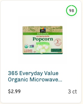 365 Everyday Value Organic Microwave Popcorn Nutrition and Ingredients