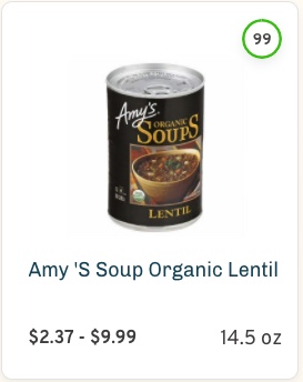 Amy's Soup Organic Lentil Nutrition and Ingredients