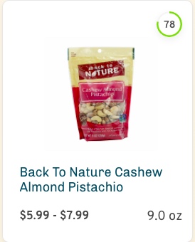 Back To Nature Cashew Almond Pistachio Nutrition and Ingredients