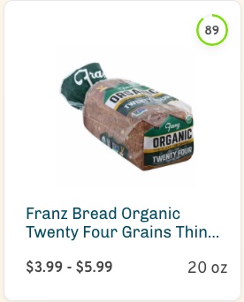 Franz Bread Organic Twenty Four Grains Thin Sliced Nutrition and Ingredients