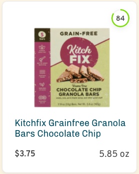 Kitchfix Grainfree Granola Bars Chocolate Chip Nutrition and Ingredients