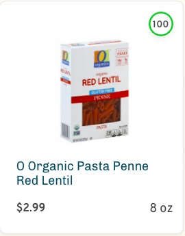 O Organic Pasta Penne Red Lentil Nutrition and Ingredients
