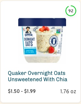 Quaker Overnight Oats with Chia Nutrition and Ingredients