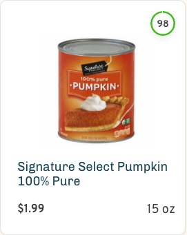 Signature Select 100% Pure Pumpkin Nutrition and Ingredients