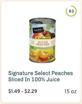Signature Select Peaches in 100% Juice Nutrition and Ingredients