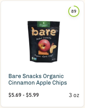 Bare Snacks Organic Cinnamon Apple Chips nutrition and ingredients