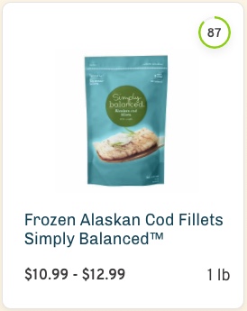 Frozen Alaskan Cod Fillets Simply Balanced™ Nutrition facts and ingredients