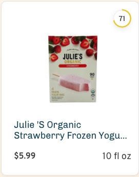 Julie 'S Organic Strawberry Frozen Yogurt Bars nutrition and ingredients