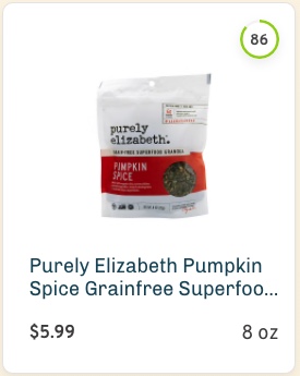 Purely Elizabeth Pumpkin Spice Grainfree Superfood Granola nutrition and ingredients