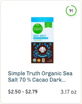 Simple Truth Organic Sea Salt 70 % Cacao Dark Chocolate nutrition and ingredients