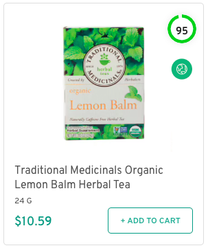 Traditional Medicinals Organic Lemon Balm Herbal Tea Nutrition and Ingredients