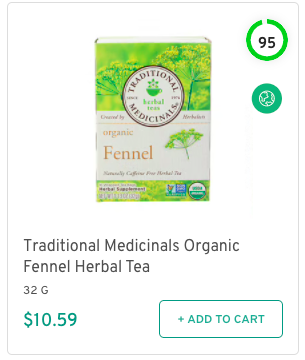 Traditional Medicinals Organic Fennel Herbal Tea Nutrition and Ingredients