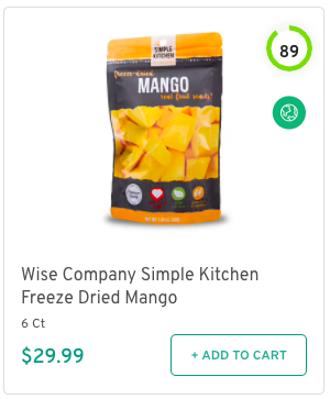 Wise Company Simple Kitchen Freeze Dried Mango Nutrition and Ingredients