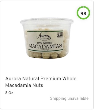 Aurora Natural Premium Whole Macadamia Nuts Nutrition and Ingredients
