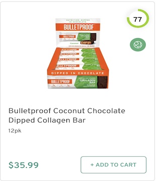 Bulletproof Coconut Chocolate Dipped Collagen Bar Nutrition and Ingredients