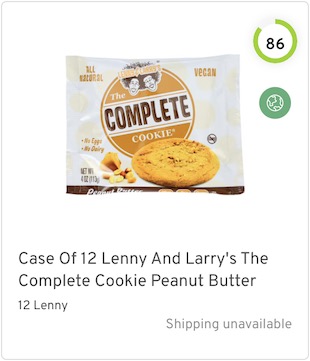 Case Of 12 Lenny And Larry's The Complete Cookie Peanut Butter Nutrition and Ingredients