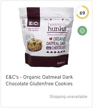 E&C's - Organic Oatmeal Dark Chocolate Gluten free Cookies Nutrition and Ingredients