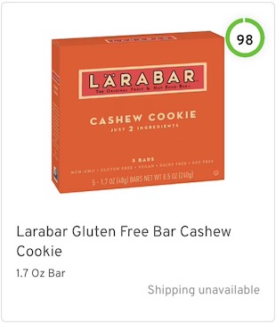 Larabar Gluten Free Bar Cashew Cookie Nutrition and Ingredients
