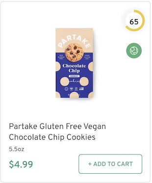 Partake Gluten Free Vegan Chocolate Chip Cookies Nutrition and Ingredients