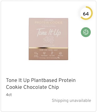 Tone It Up Plantbased Protein Cookie Chocolate Chip Nutrition and Ingredients