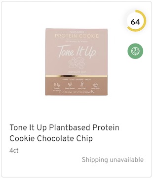 Tone It Up Plantbased Protein Cookie Chocolate Chip Nutrition and Ingredients