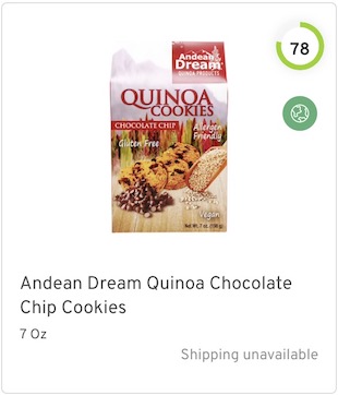 Andean Dream Quinoa Chocolate Chip Cookies Nutrition and Ingredients