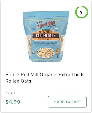 Bob's Red Mill Organic Extra Thick Rolled Oats Nutrition and Ingredients