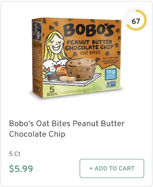 Bobo's Oat Bites Peanut Butter Chocolate Chip Nutrition and Ingredients