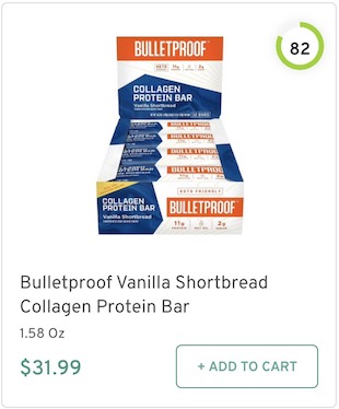 Bulletproof Vanilla Shortbread Collagen Protein Bar Nutrition and Ingredients