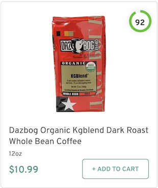 Dazbog Organic Kgblend Dark Roast Whole Bean Coffee Nutrition and Ingredients