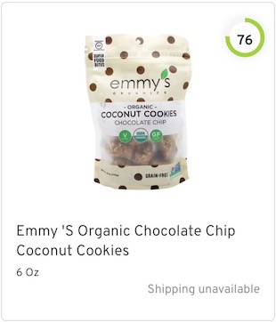 Emmy 'S Organic Chocolate Chip Coconut Cookies Nutrition and Ingredients