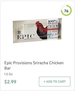 Epic Provisions Sriracha Chicken Bar Nutrition and Ingredients