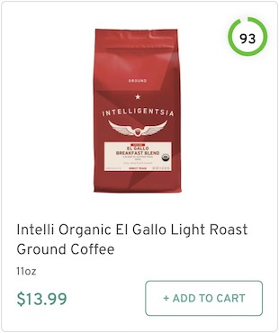 Intelli Organic El Gallo Light Roast Ground Coffee Nutrition and Ingredients