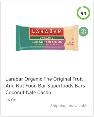 Larabar Organic The Original Fruit And Nut Food Bar Superfoods Bars Coconut Kale Cacao Nutrition and Ingredients