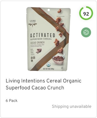 Living Intentions Cereal Organic Superfood Cacao Crunch Nutrition and Ingredients