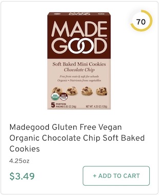 Madegood Gluten Free Vegan Organic Chocolate Chip Soft Baked Cookies Nutrition and Ingredients
