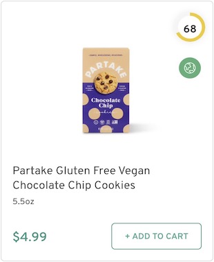 Partake Gluten Free Vegan Chocolate Chip Cookies Nutrition and Ingredients