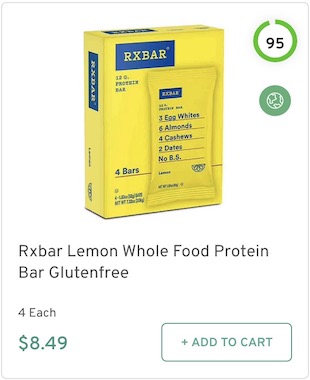 Rxbar Lemon Whole Food Protein Bar Nutrition and Ingredients
