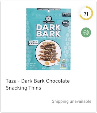 Taza - Dark Bark Chocolate Snacking Thins Nutrition and Ingredients