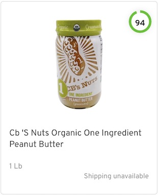Cb's Nuts Organic One Ingredient Peanut Butter Nutrition and Ingredients