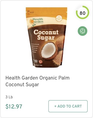 Health Garden Organic Palm Coconut Sugar Nutrition and Ingredients