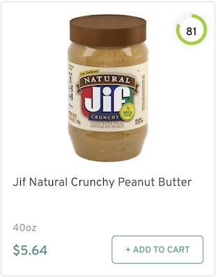 Jif Natural Crunchy Peanut Butter Nutrition and Ingredients