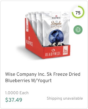 Wise Company Inc. Sk Freeze Dried Blueberries W/Yogurt Nutrition and Ingredients