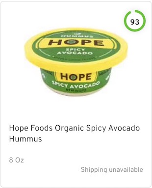 Hope Foods Organic Spicy Avocado Hummus Nutrition and Ingredients