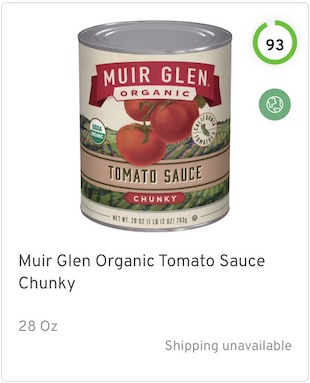 Muir Glen Organic Tomato Sauce Chunky Nutrition and Ingredients
