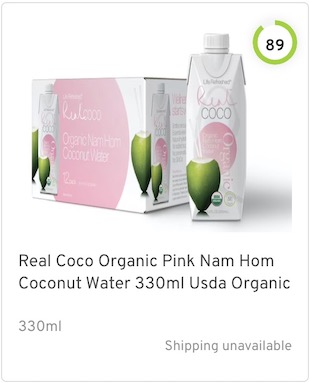 Real Coco Organic Pink Nam Hom Coconut Water Nutrition and Ingredients