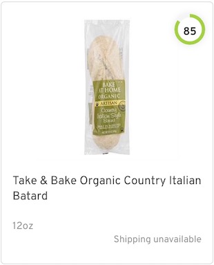 Take & Bake Organic Country Italian Batard Nutrition and Ingredients