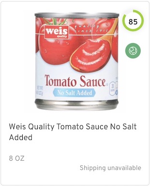 Weis Quality Tomato Sauce No Salt Added Nutrition and Ingredients