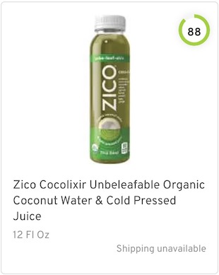 Zico Cocolixir Unbeleafable Organic Coconut Water & Cold Pressed Juice Nutrition and Ingredients