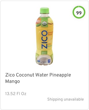 Zico Coconut Water Pineapple Mango Nutrition and Ingredients